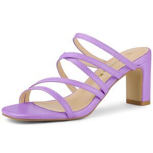 Slip-On Crisscross Strap Block Heels Purple Sandals